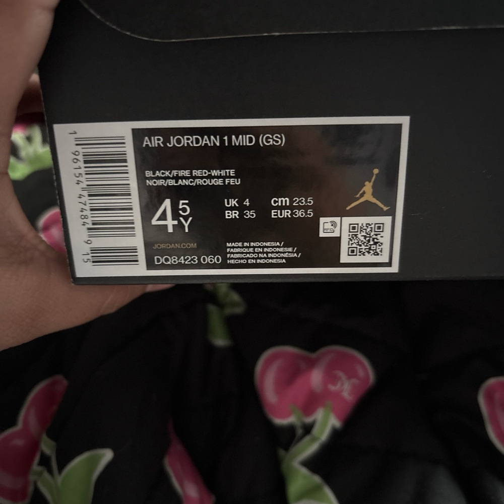 Jordan Air 1 Mid GS Black and Fire Red